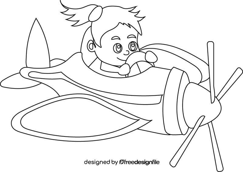Airplane with girl pilot black and white clipart free download