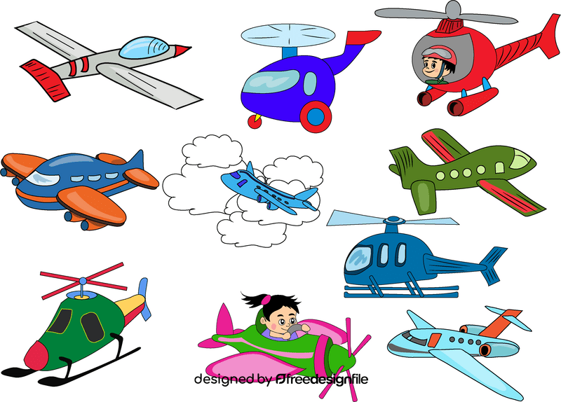 Cartoon planes, helicopters vector