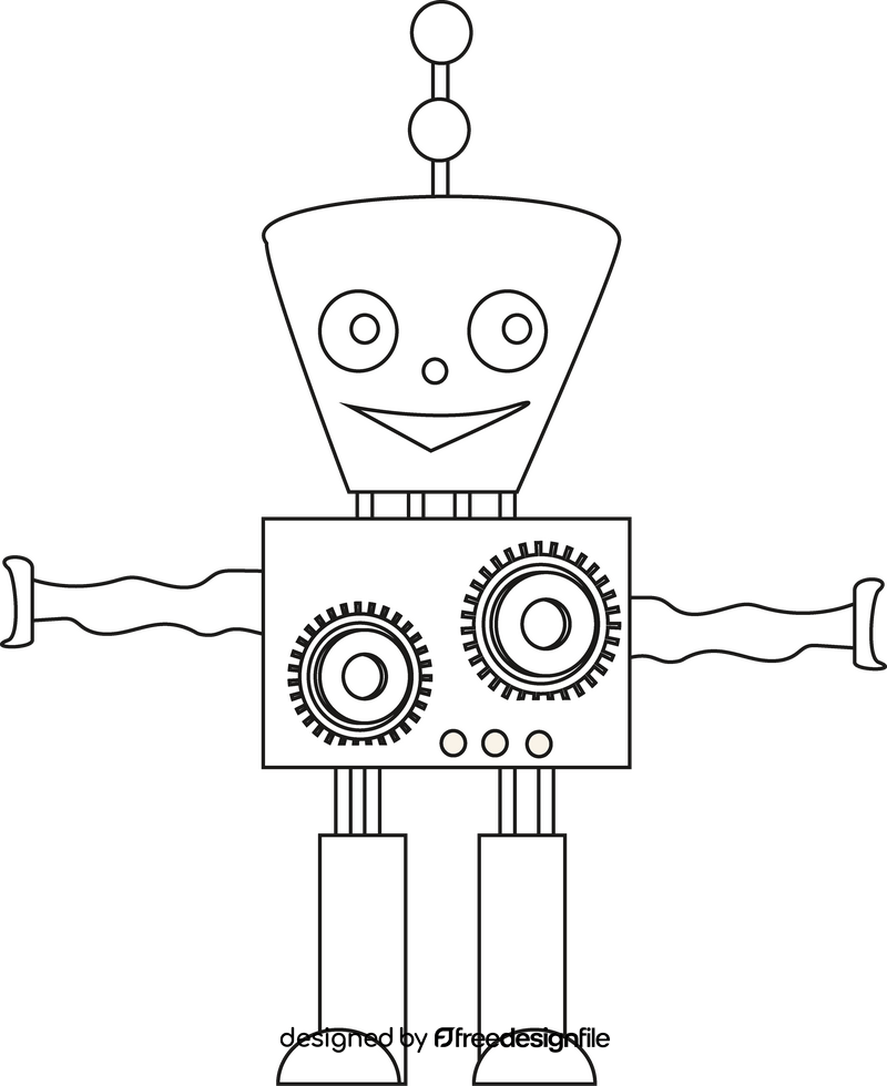 Robot smiling black and white clipart