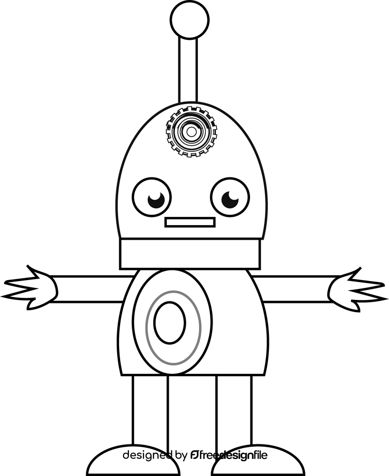 Robot cartoon black and white clipart