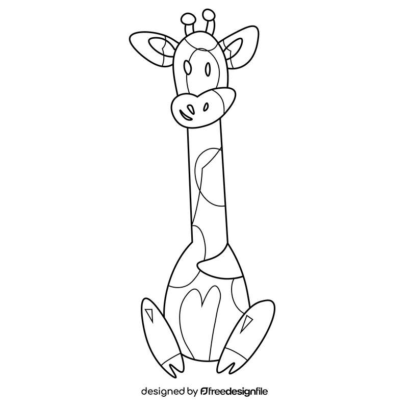 Giraffe sitting black and white clipart