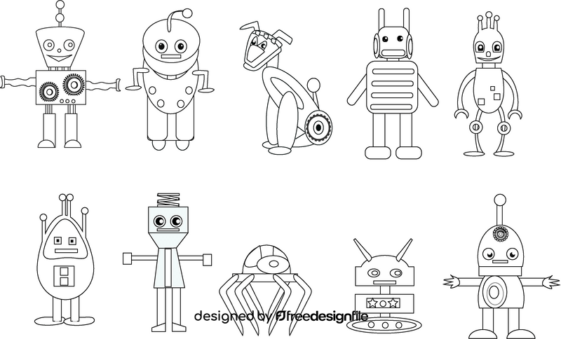 Robots black and white vector