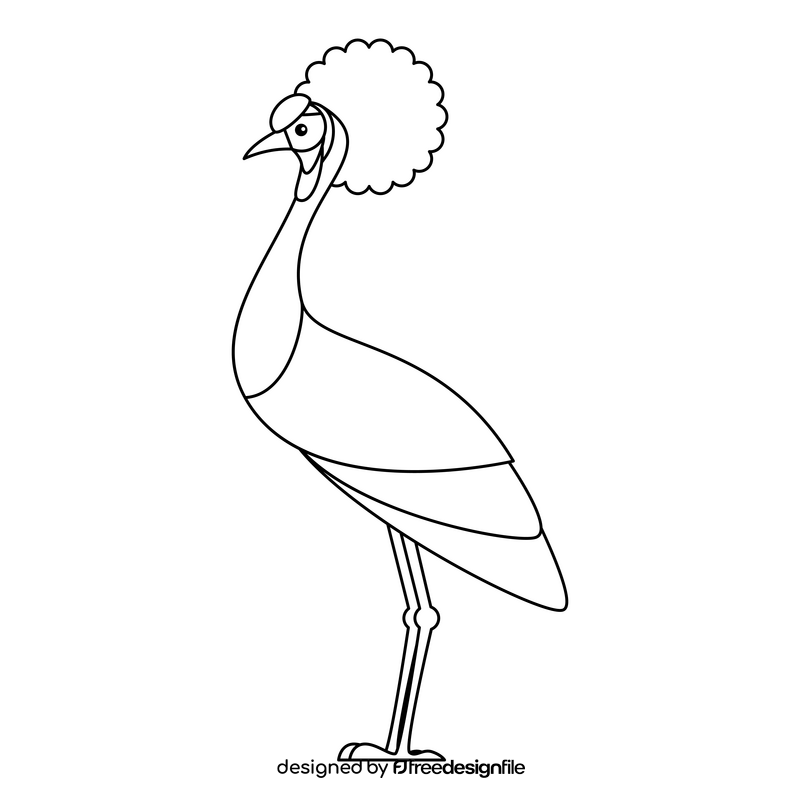 Crowned crane bird black and white clipart