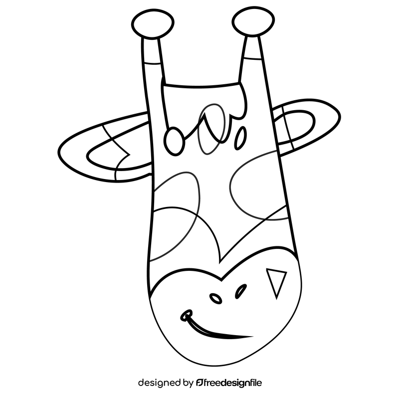 Giraffe head cartoon black and white clipart