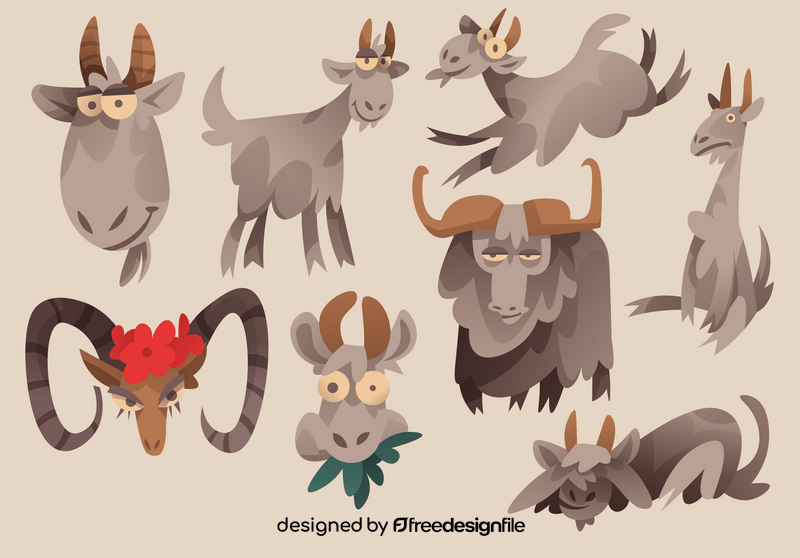 Goat cartoon set vector