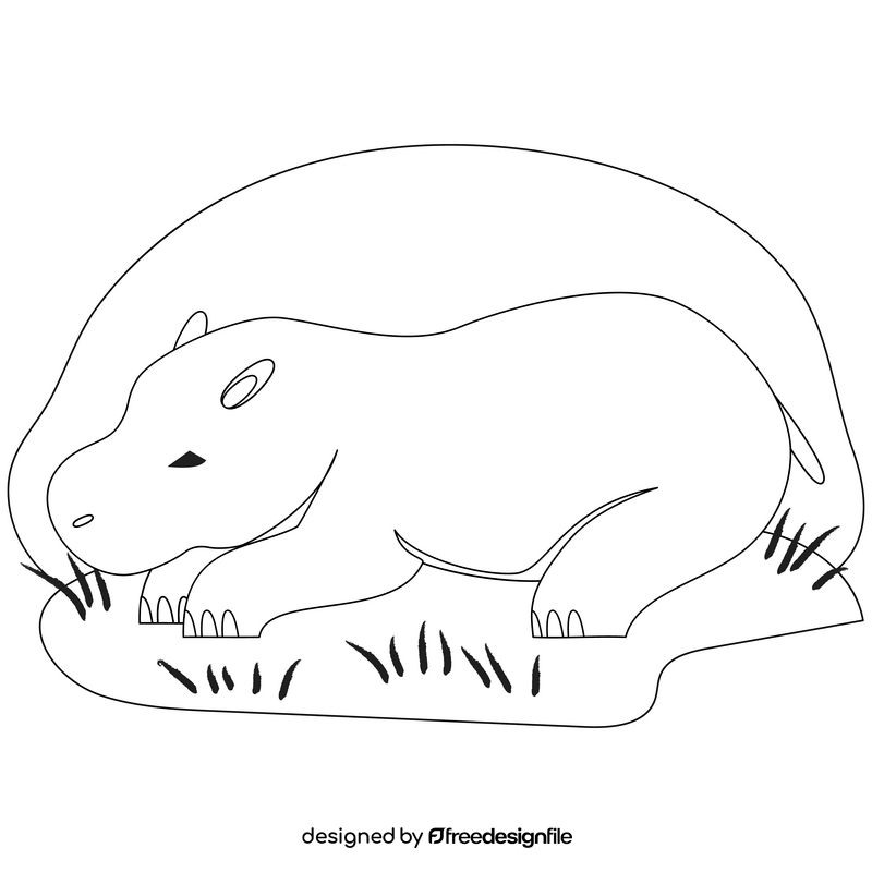 Hippo lying down drawing black and white clipart