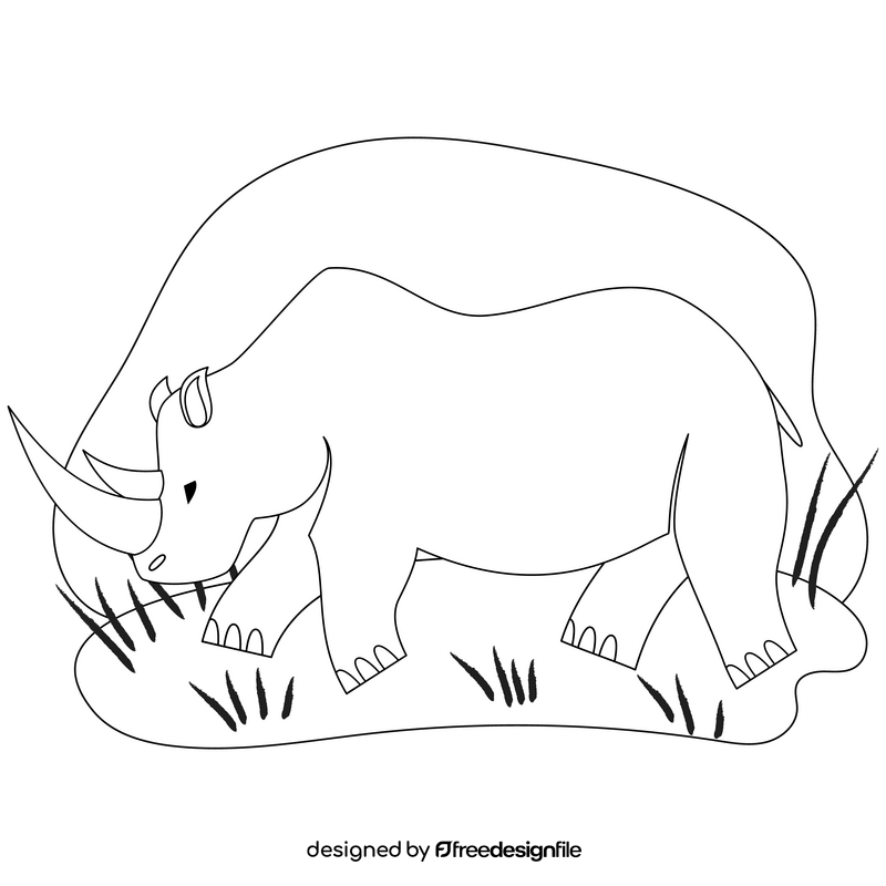 Rhino running drawing black and white clipart