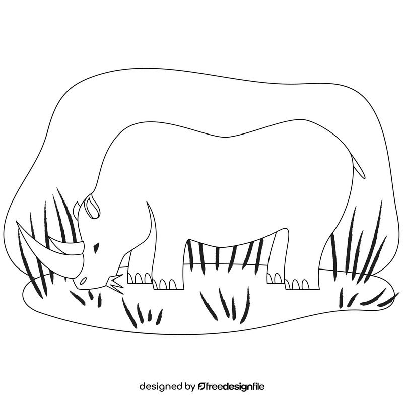 Rhino eating drawing black and white clipart