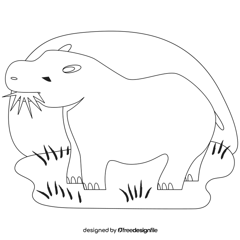 Hippo eating drawing black and white clipart