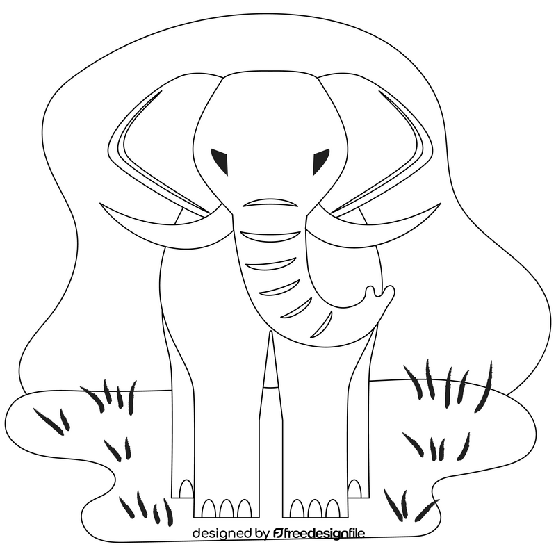 Elephant front view drawing black and white clipart