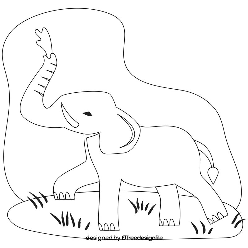 Elephant spraying water drawing black and white clipart