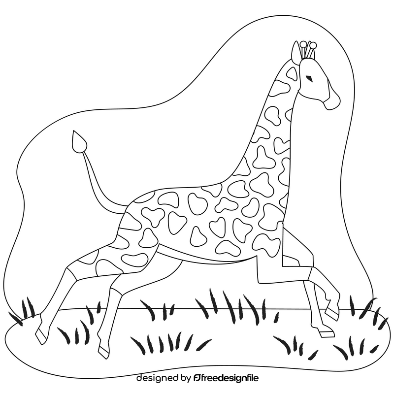 Giraffe running drawing black and white clipart