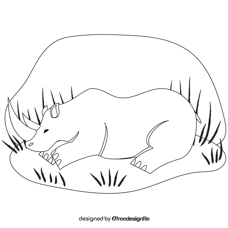 Rhinoceros lying down drawing black and white clipart