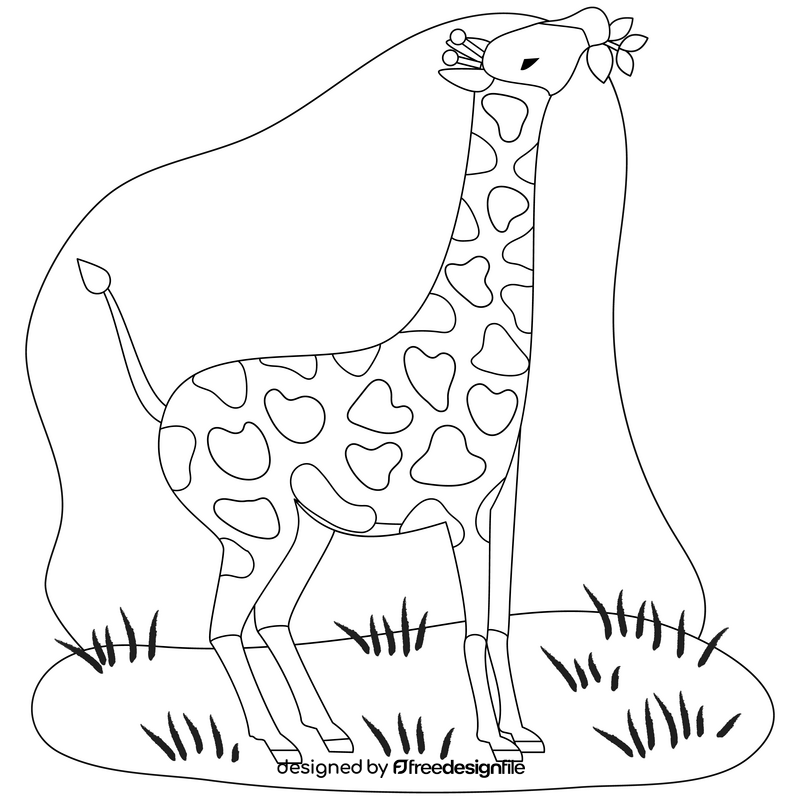 Giraffe eating drawing black and white clipart