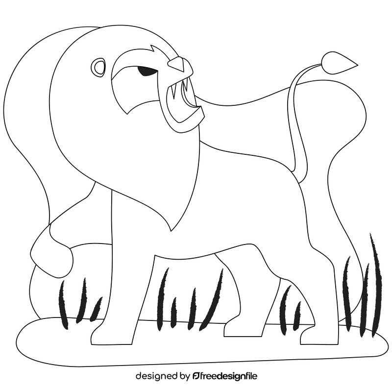 Lion roaring drawing black and white clipart