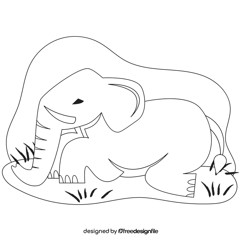 Elephant lying down drawing black and white clipart