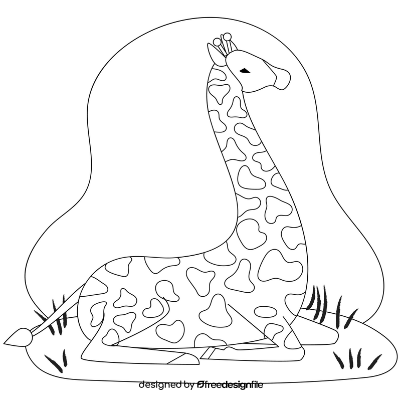 Giraffe lying down drawing black and white clipart
