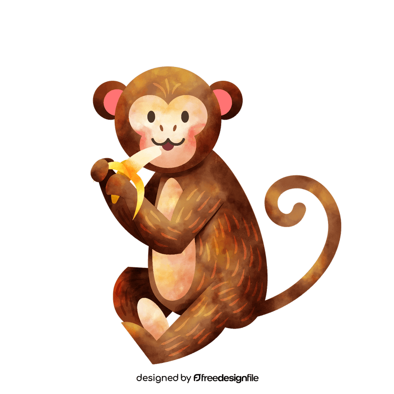 Monkey eating banana clipart