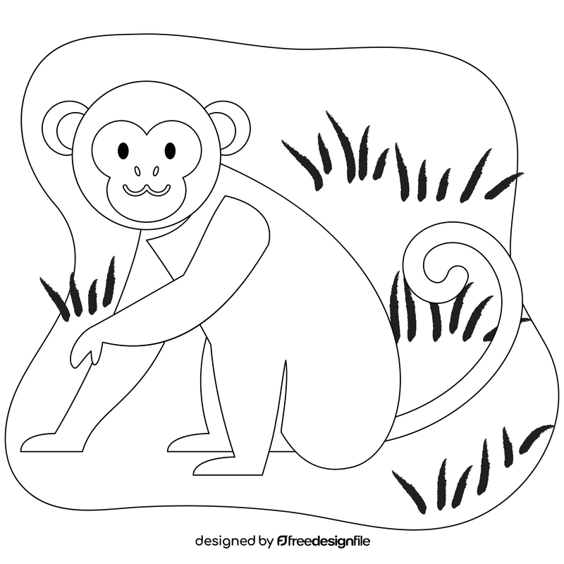 Monkey sitting drawing black and white clipart