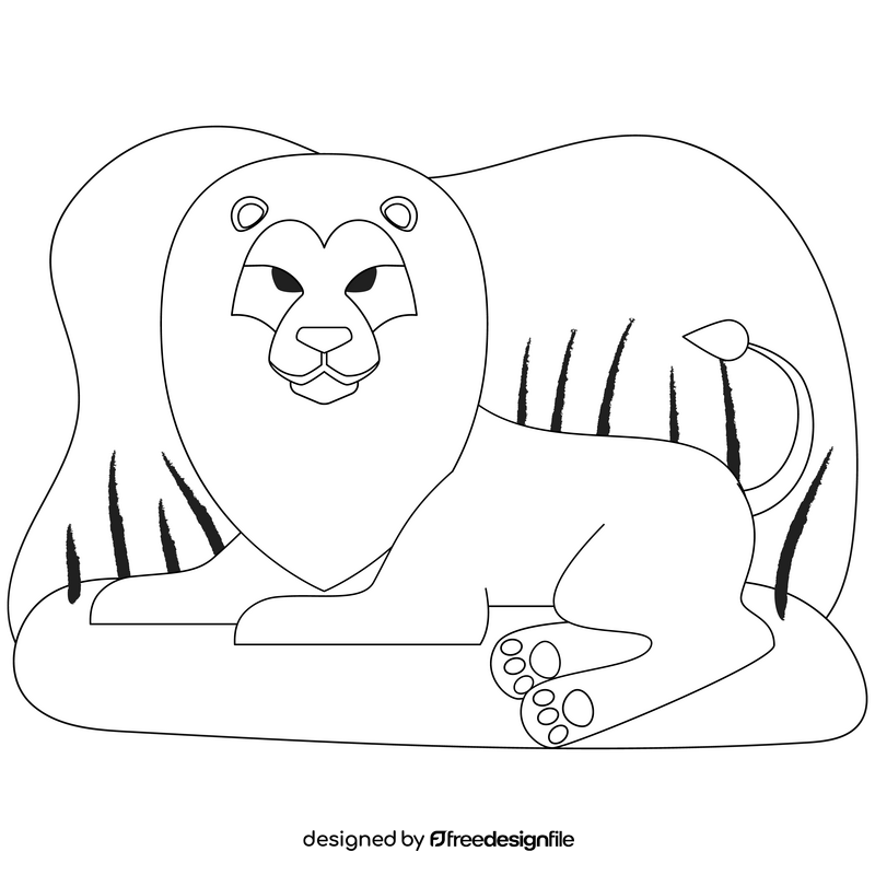 Lion lying down drawing black and white clipart