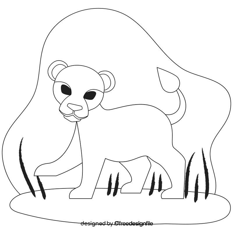 Lion cub drawing black and white clipart