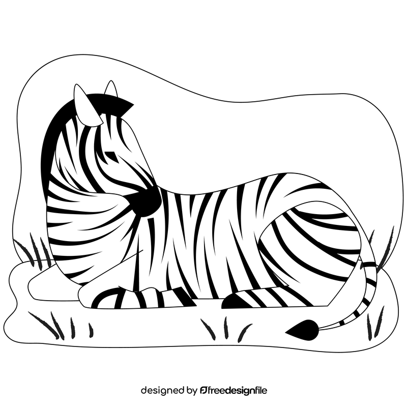 Zebra lying down drawing black and white clipart