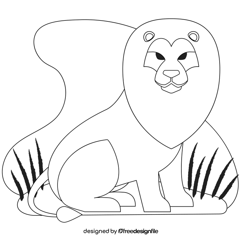Lion sitting drawing black and white clipart