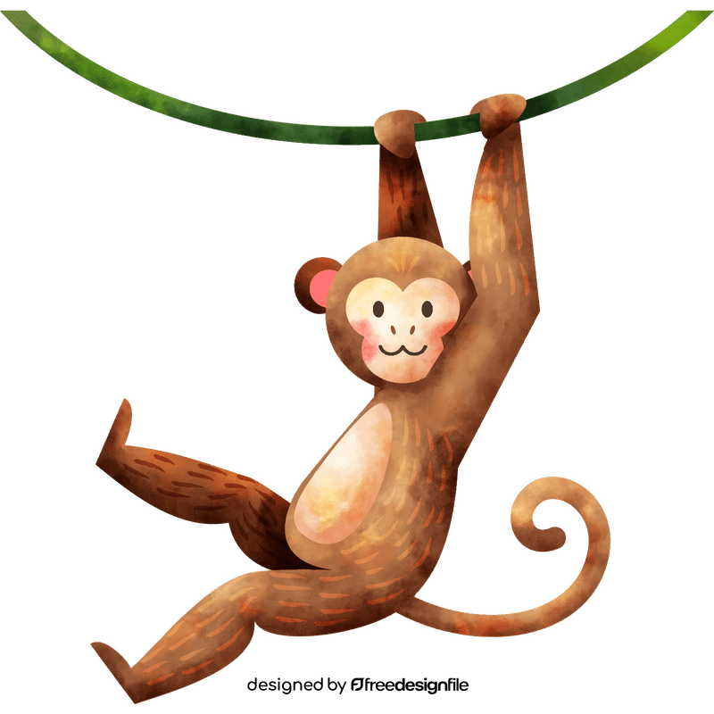 Monkey swinging on vine clipart