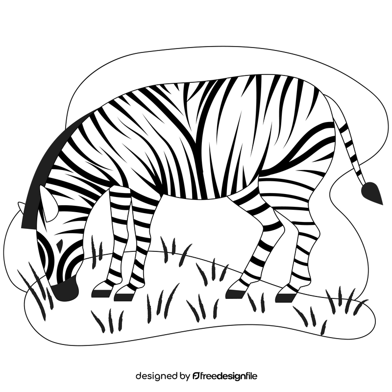 Zebra eating drawing black and white clipart