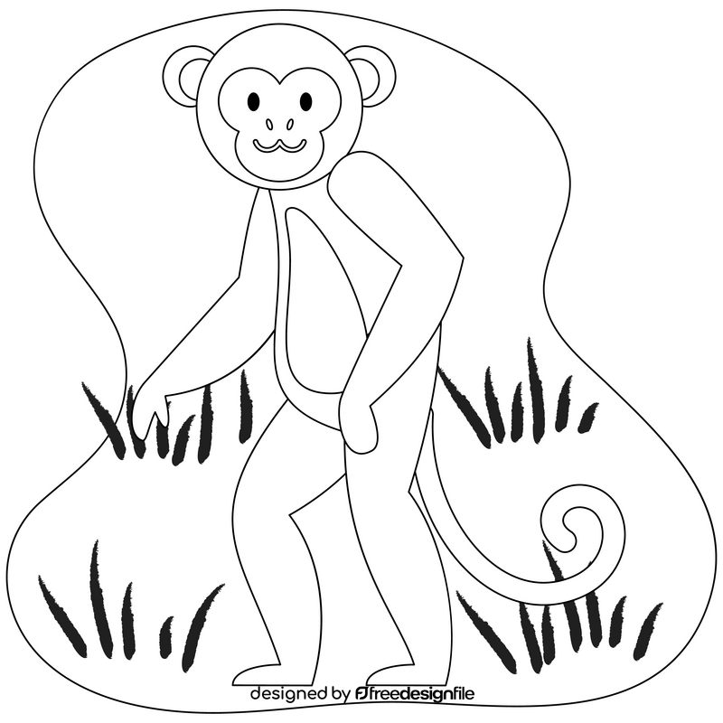 Monkey standing drawing black and white clipart