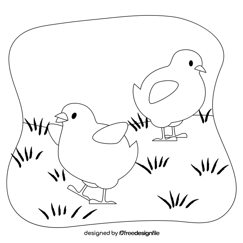 Chicks drawing black and white clipart