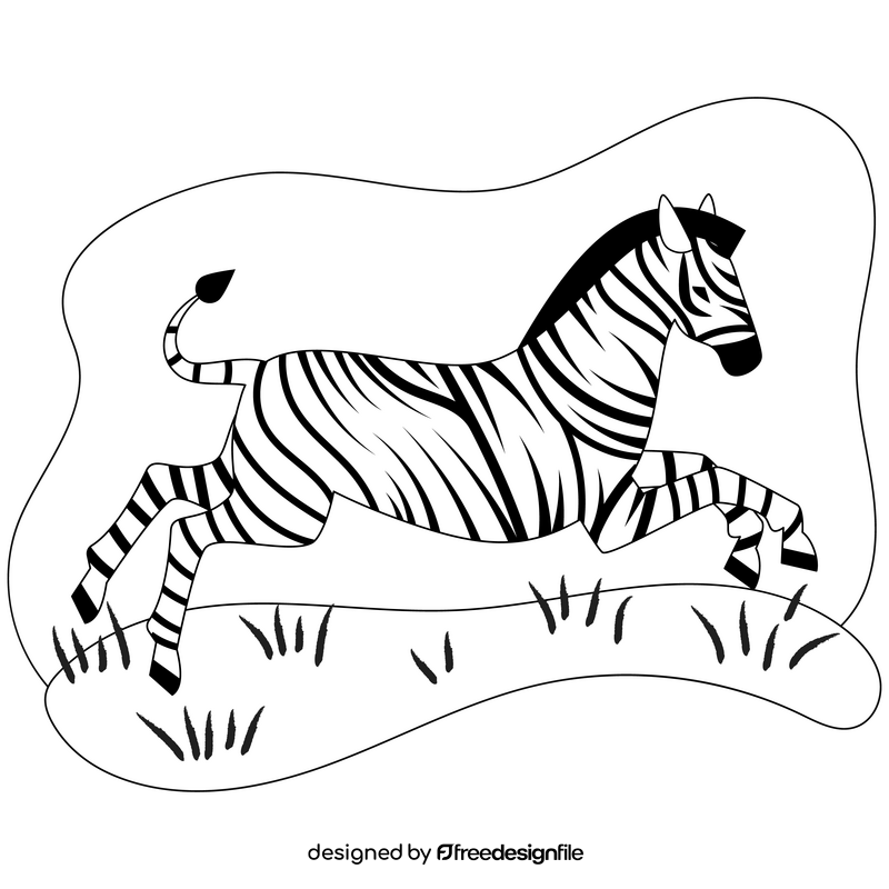 Zebra running drawing black and white clipart