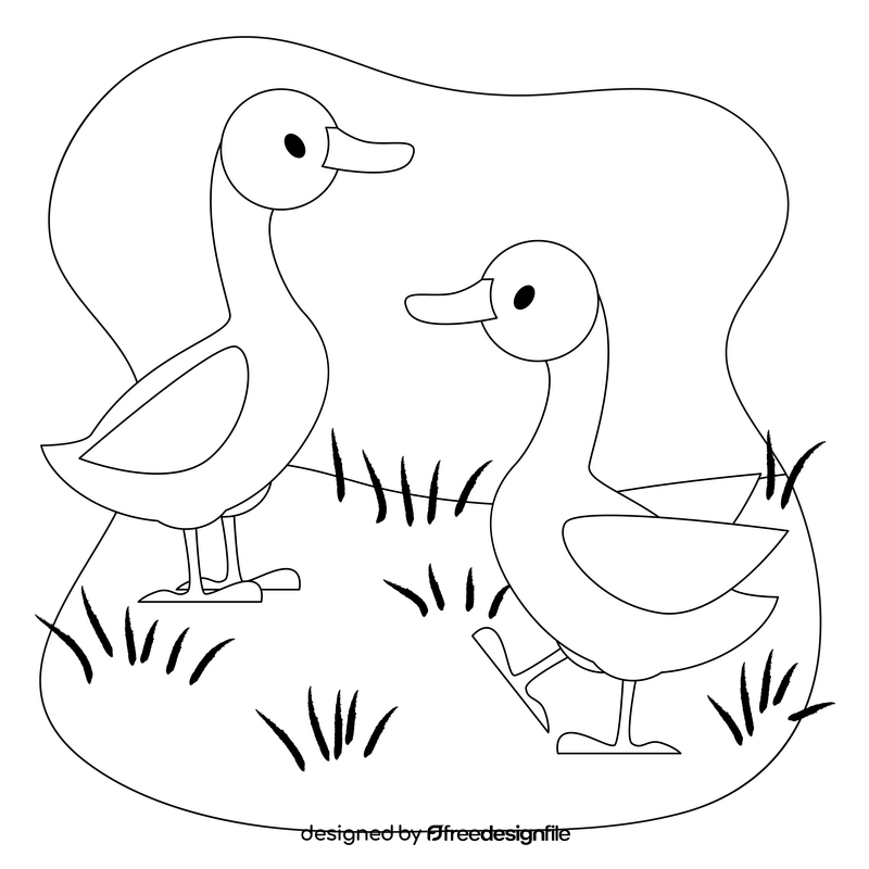 Goose goslings drawing black and white clipart