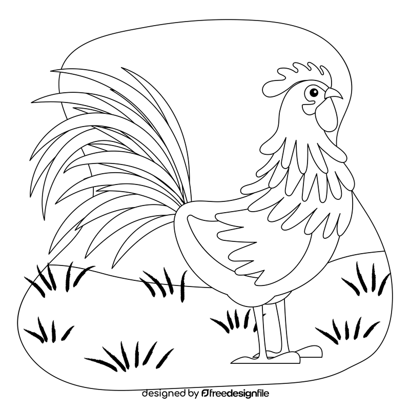 Rooster drawing black and white clipart