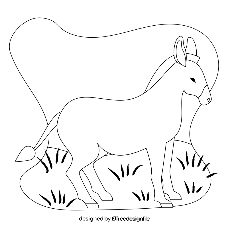 Donkey drawing black and white clipart