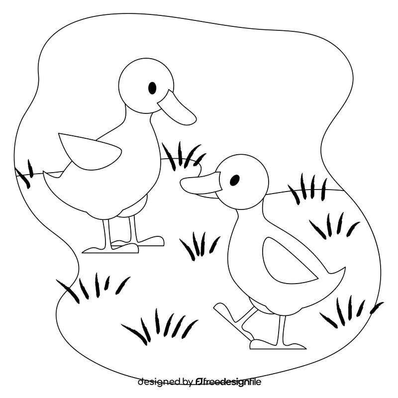 Ducklings drawing black and white clipart