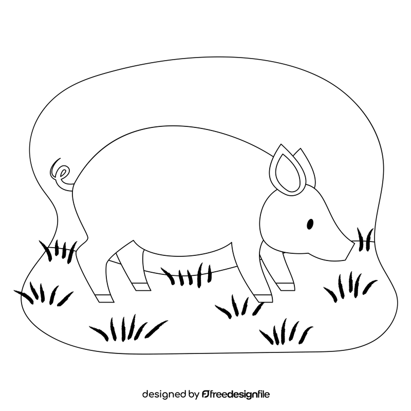 Pig drawing black and white clipart