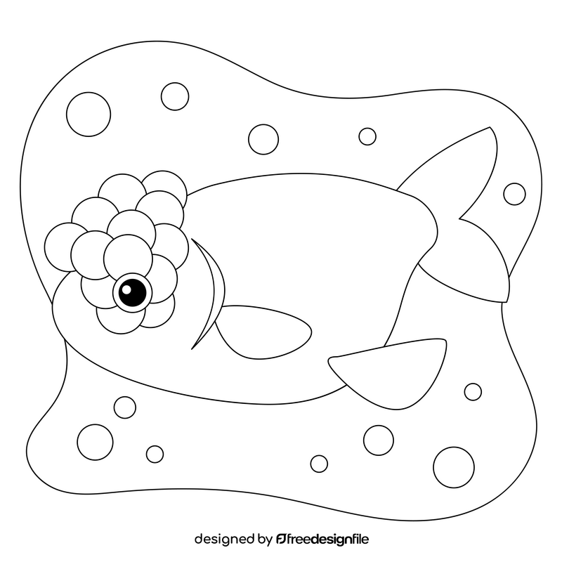 Black ranchu goldfish drawing black and white clipart