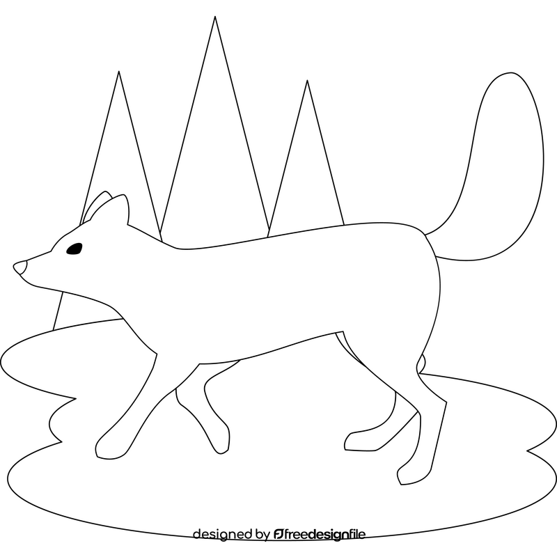 Arctic fox outline black and white clipart