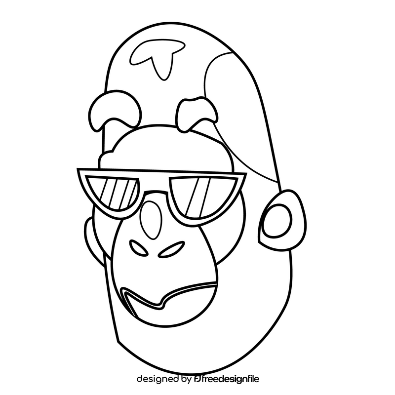 Cool gorilla with sunglasses drawing black and white clipart