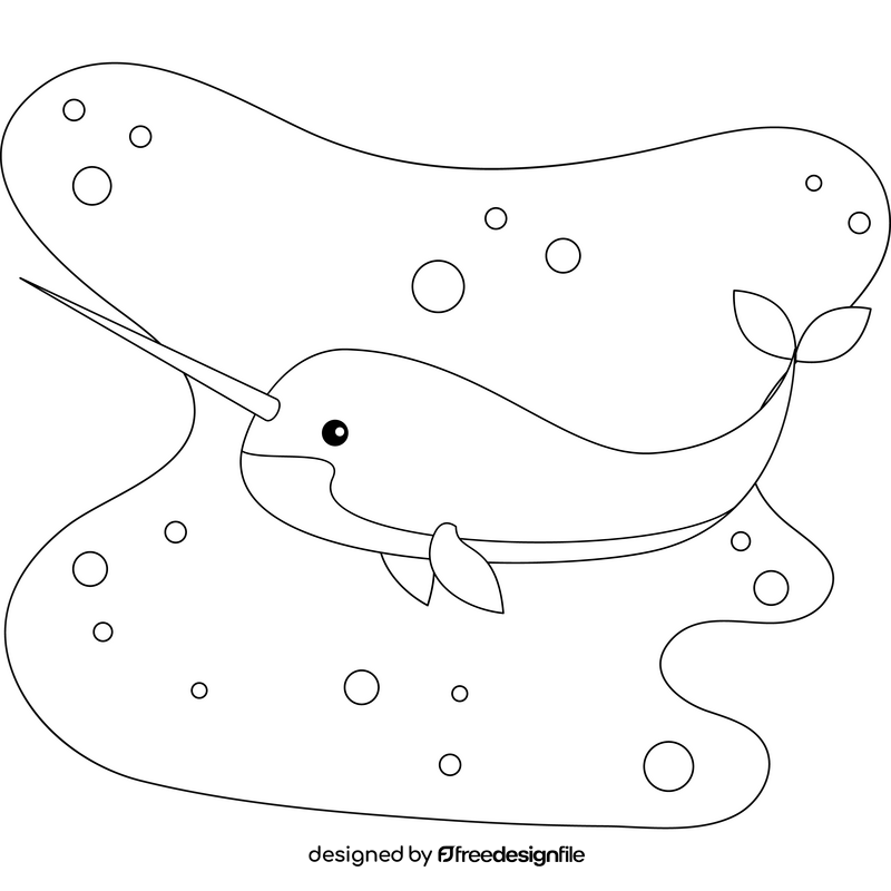 Narwhal outline black and white clipart