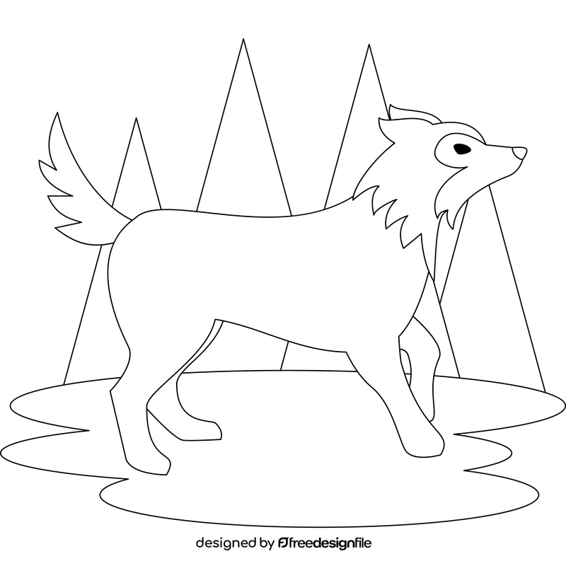 Alaskan wolf outline black and white clipart