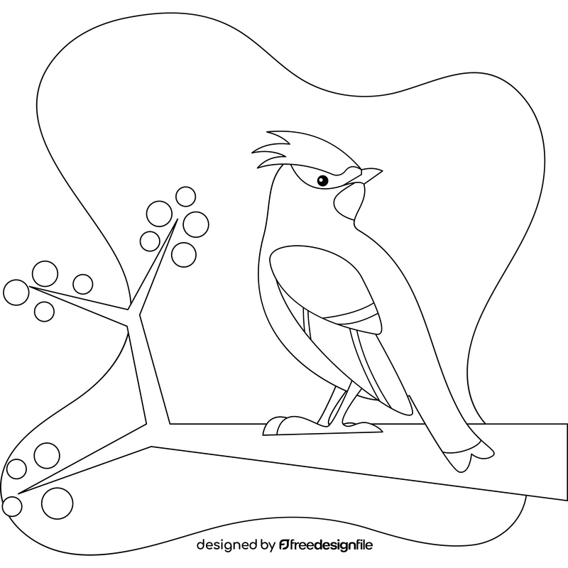 Bohemian waxwing bird outline black and white clipart