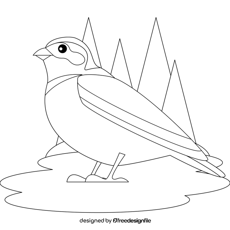 Snow bunting bird outline black and white clipart