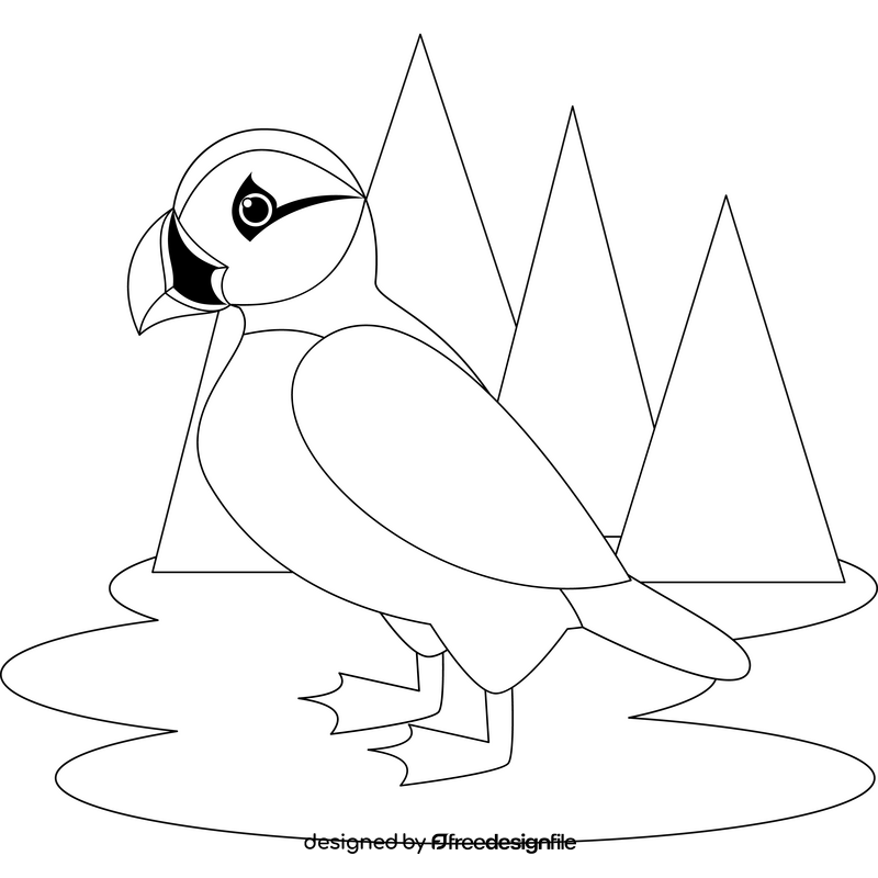 Puffin bird outline black and white clipart