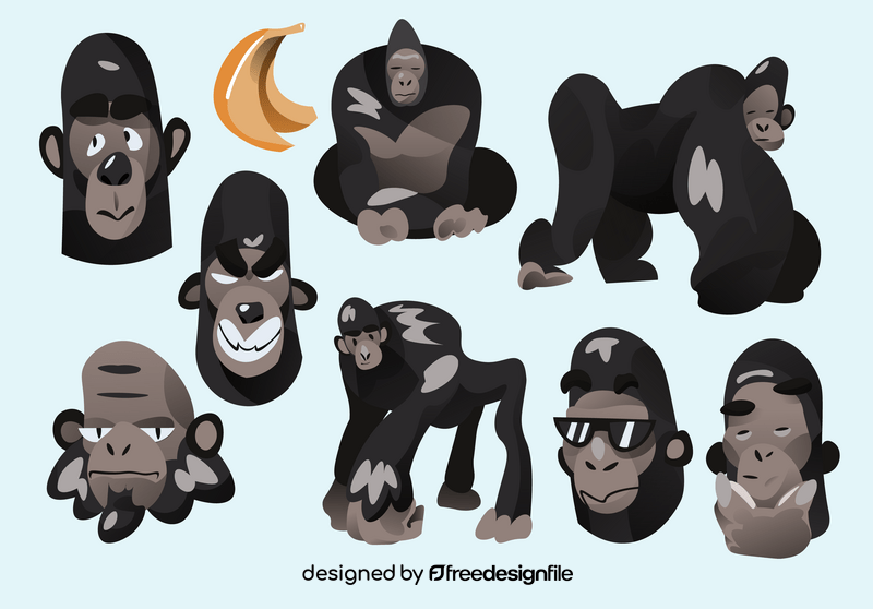 Gorilla cartoon set vector
