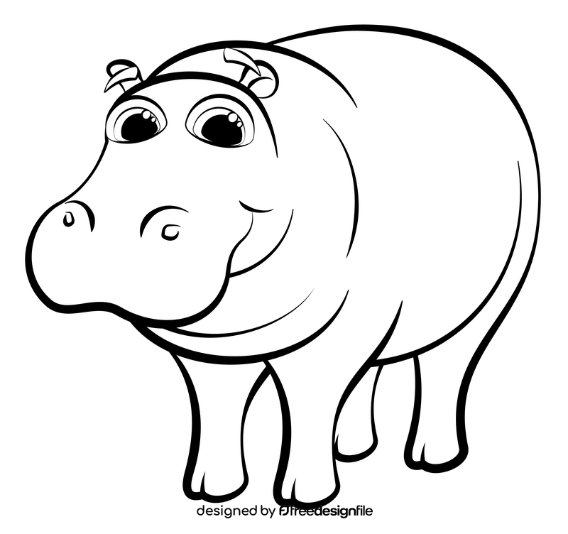 Hippo black and white clipart