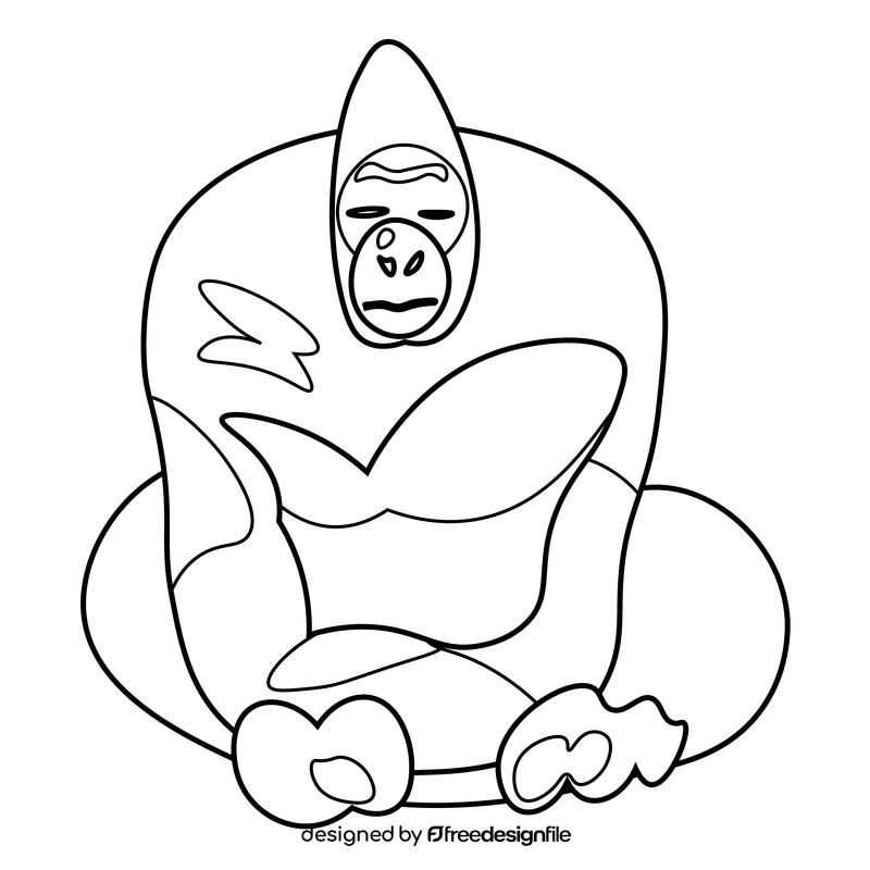 Gorilla sitting black and white clipart