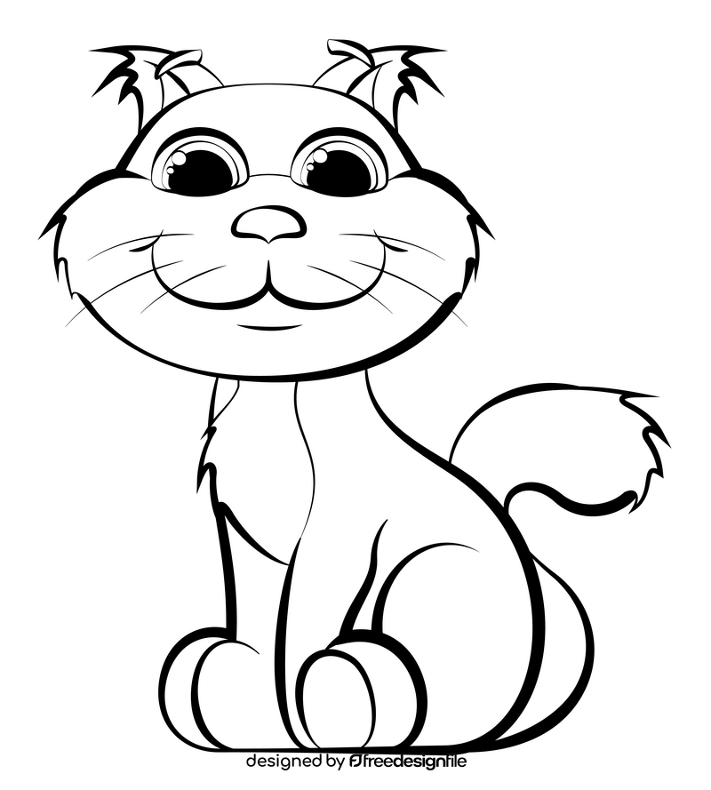 Cute cat smiling black and white clipart