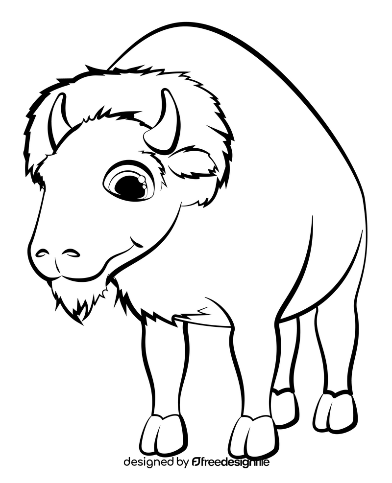 Bison cartoon black and white clipart